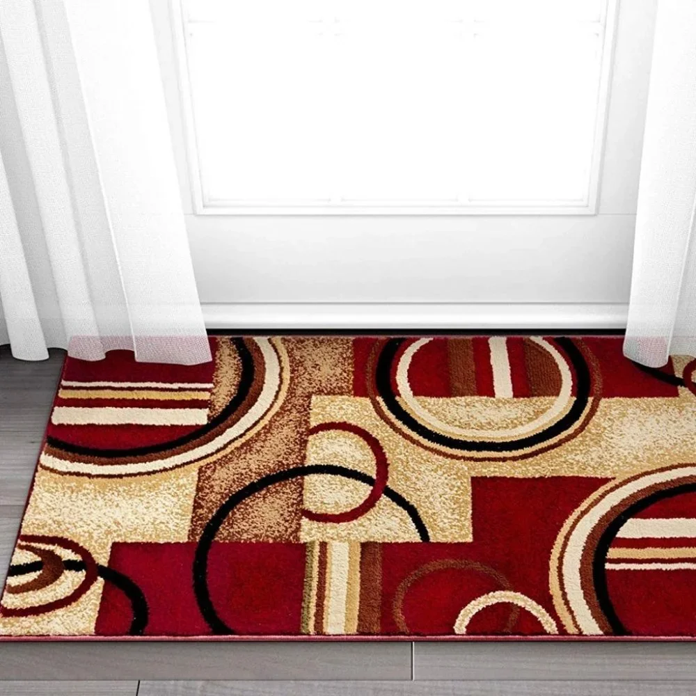 Deco Rings Red Geometric Modern Casual Area Rug